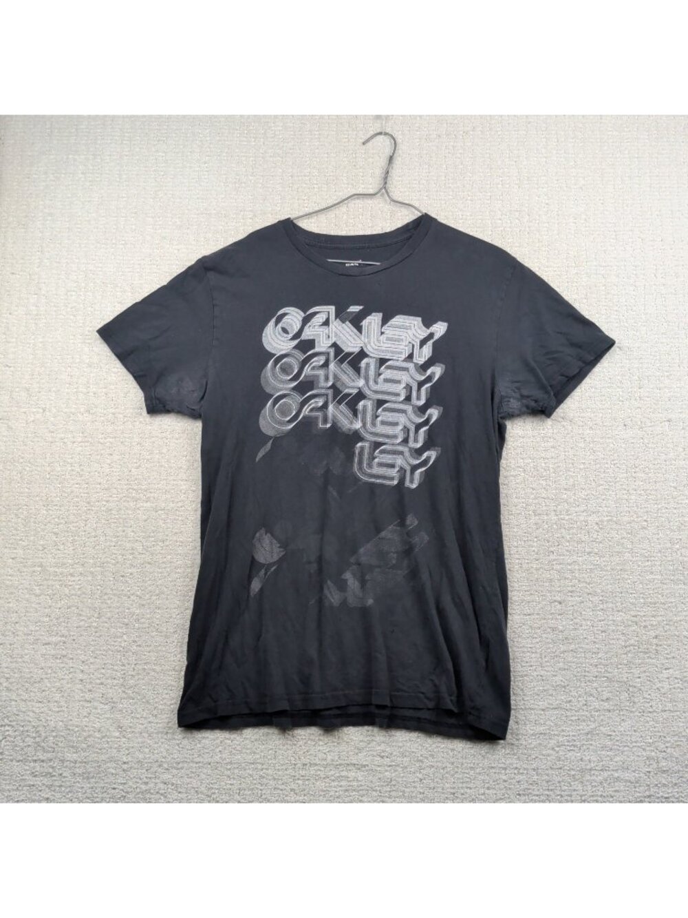 Y2K Oakley T-Shirt Men Sz L Black Short Sleeve Tee Cyber Grunge Distressed Skate